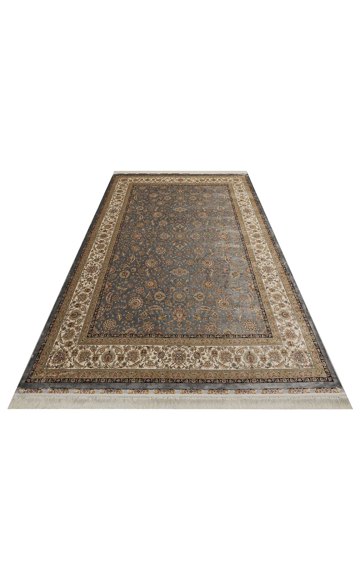 Isfahan ISF 03 Gri Krem - Viskon Klasik Desenli Seccade Sık Dokuma Seccade