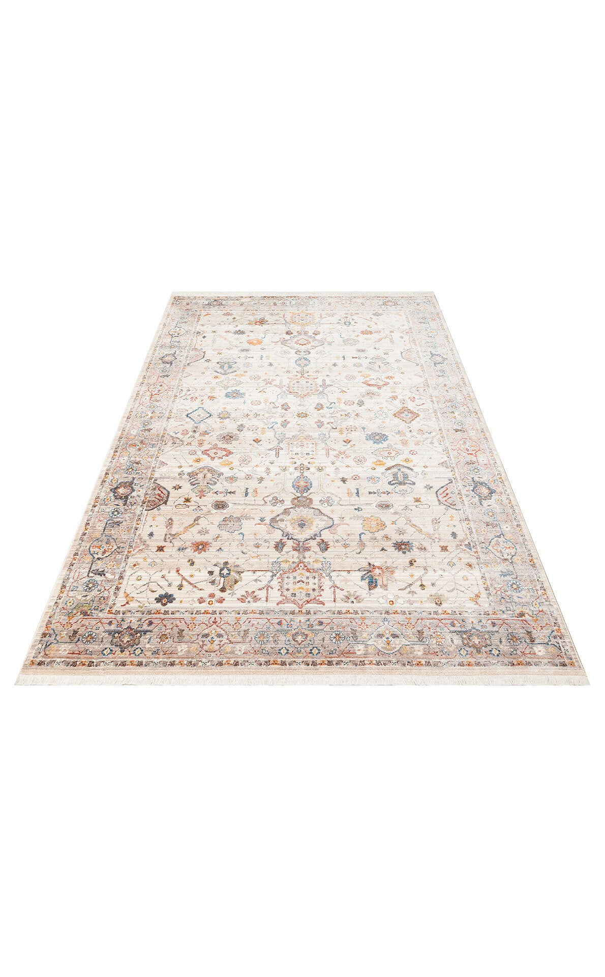 PTA 01 CREAM GREY - PIETRA - Sıcak Renk Tonlu Etnik Desenli Yumuşak Dokulu Makine Halısı