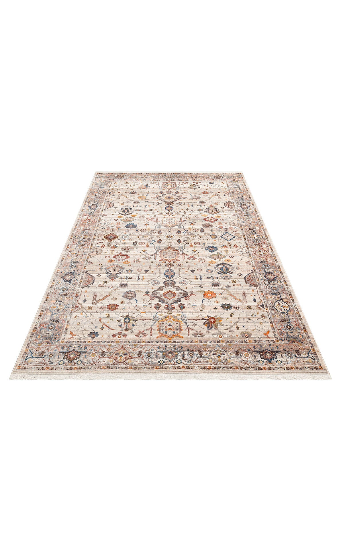 PTA 01 CREAM GREY - PIETRA - Sıcak Renk Tonlu Etnik Desenli Yumuşak Dokulu Makine Halısı