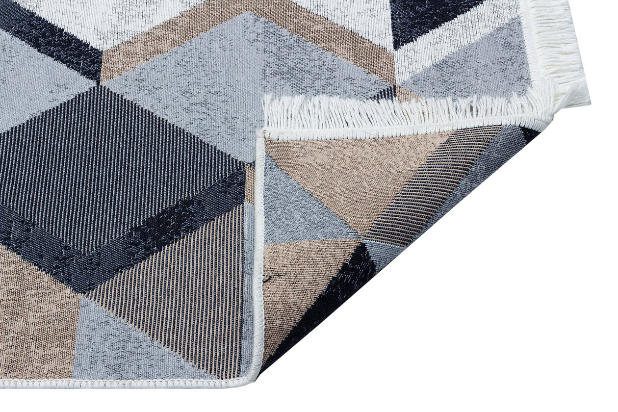 Arya AR 10 Bej Siyah - Yıkanabilir Çift Taraflı Modern Dokuma Kilim