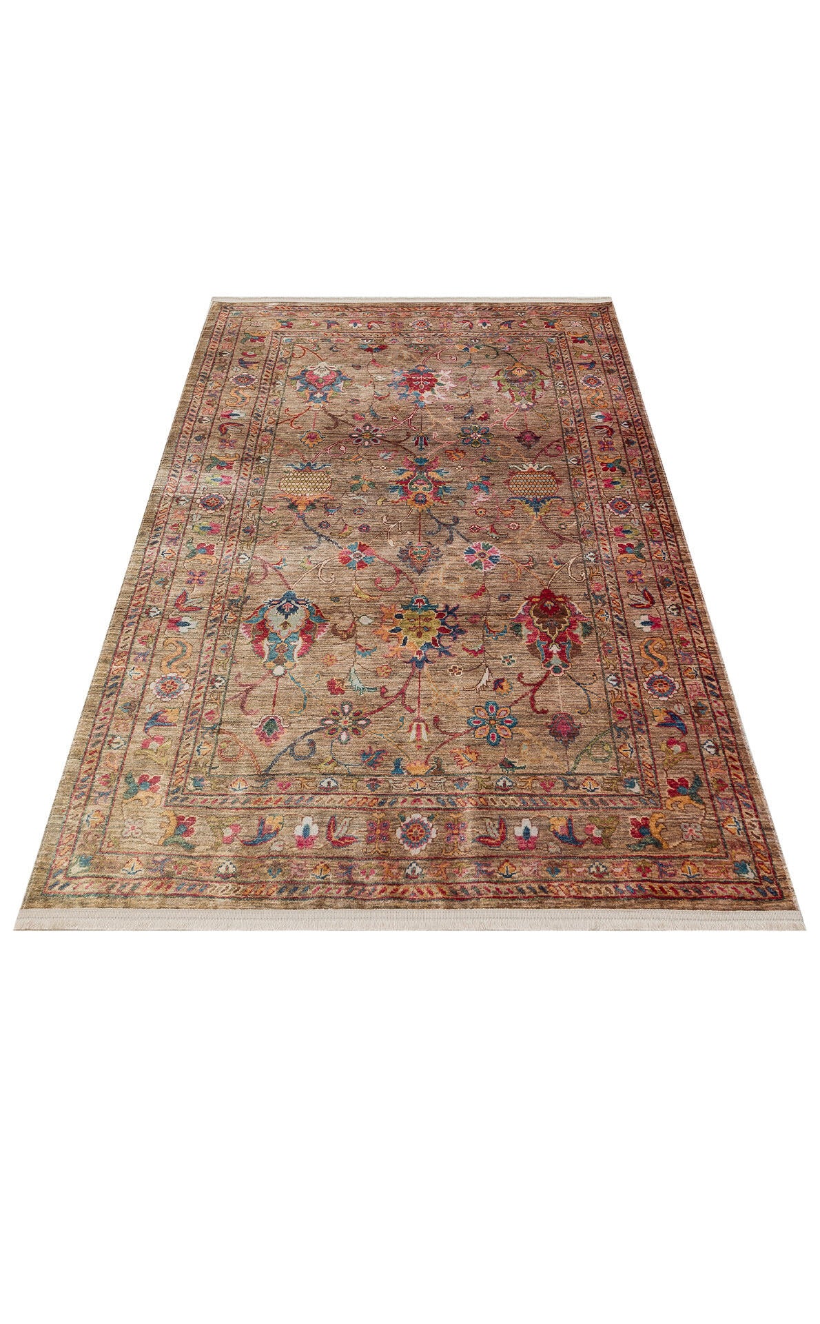 Antique ATK 08 Bej - Yıkanabilir Kaymaz Antik Desenli Otantik Kilim
