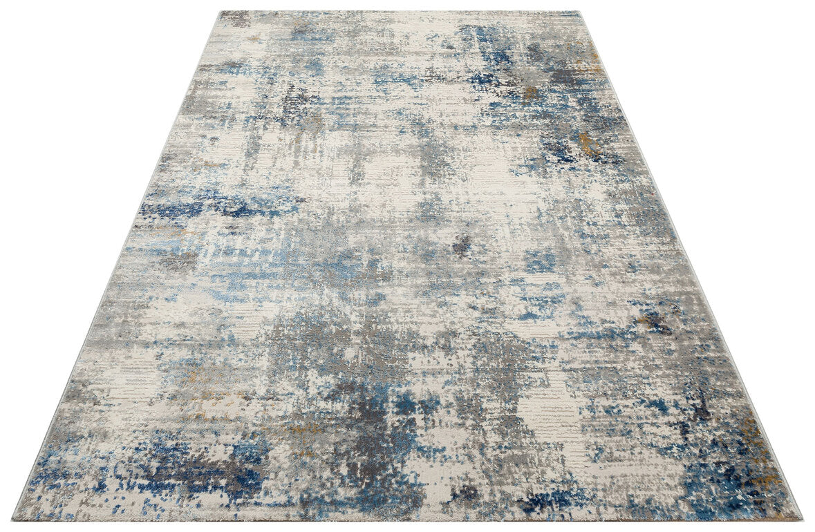 LGS 09 CREAM BLUE - LAGOS - Hav Toz Vermez Eskitme Desenli Modern Makine Halısı