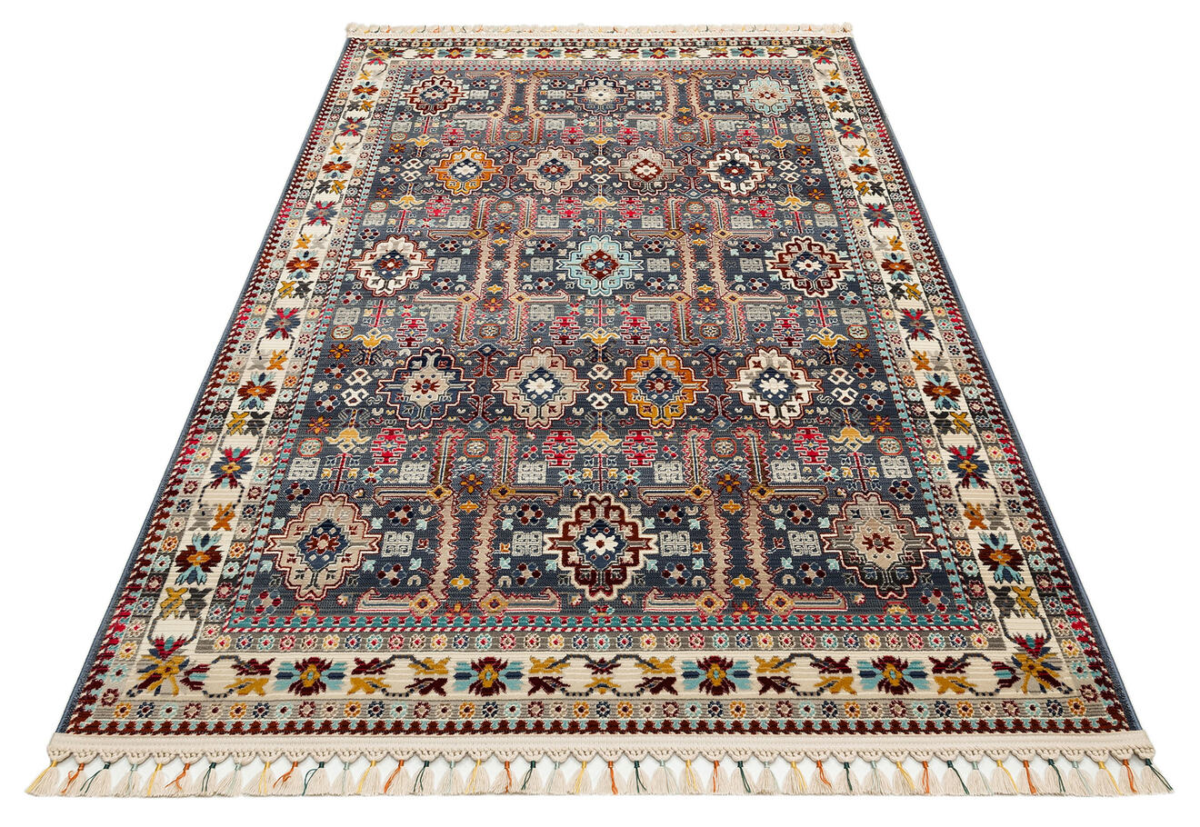 PR 07 MULTY - PETRA - Hav Toz Vermez Etnik ve Modern Desenli Renkli Saçaklı Halı
