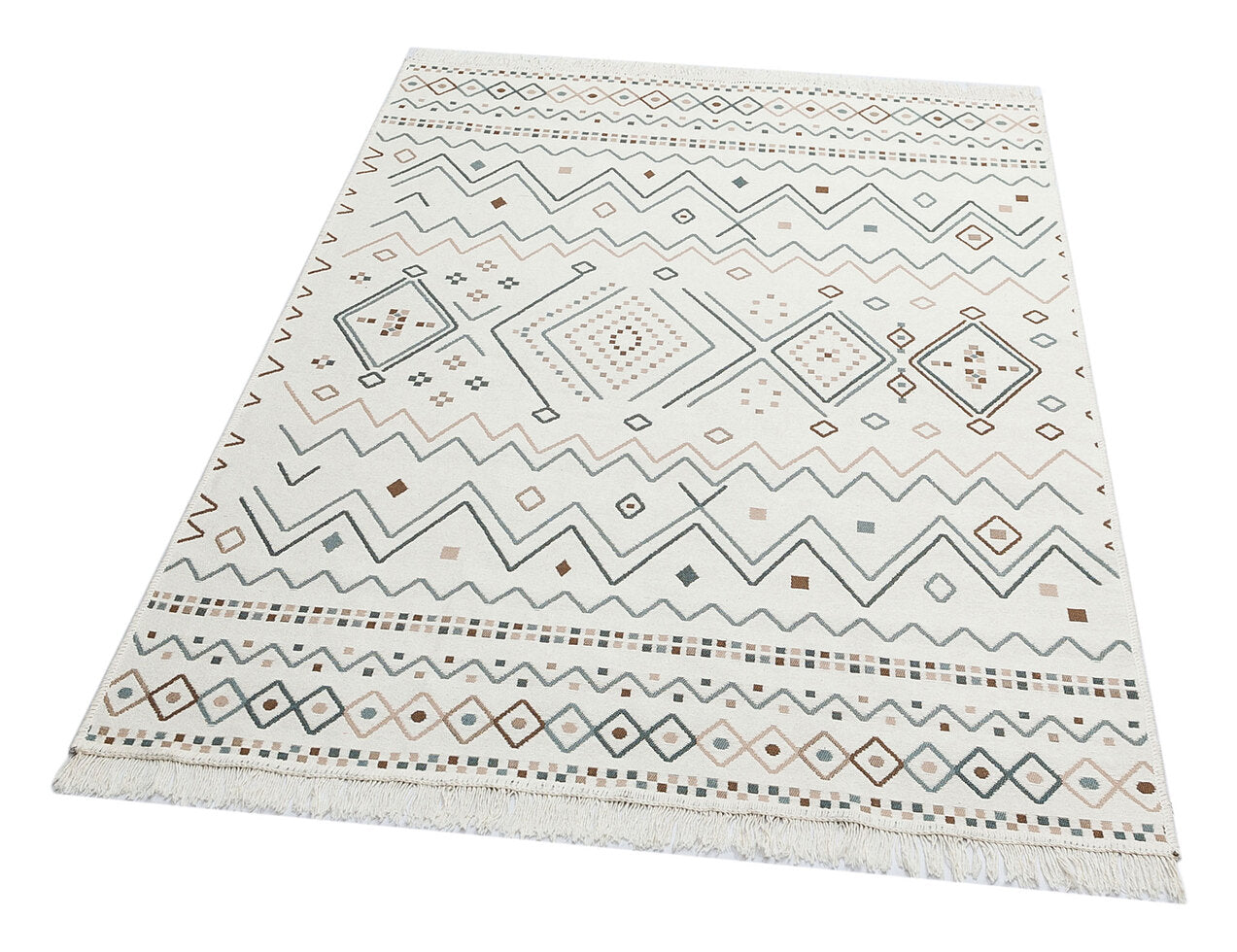 Arya AR 05 Bej Mavi - Yıkanabilir Çift Taraflı Modern Dokuma Kilim