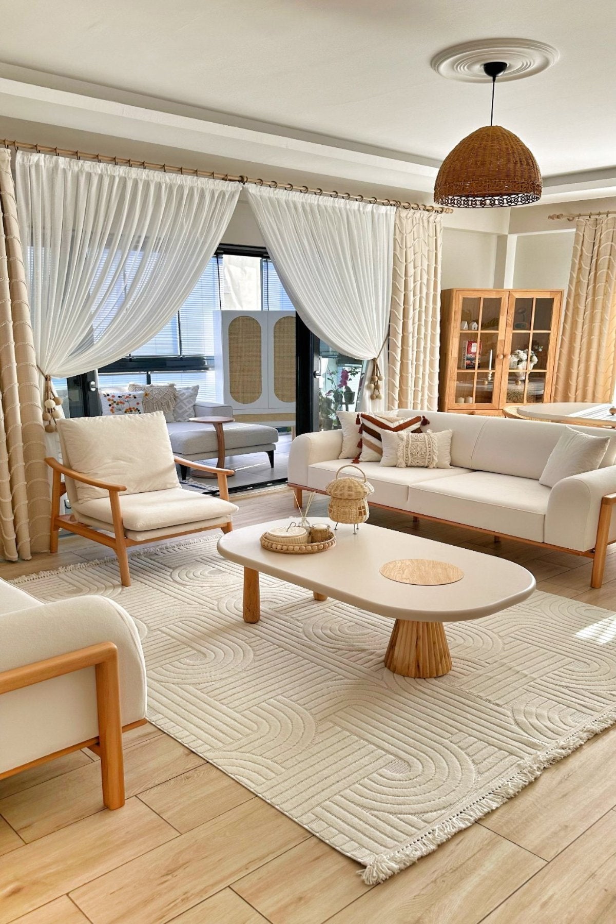 Dizayn 1090 Krem Kaymaz Taban Bohem Halı Modern Salon Halısı Koridor Yolluk Kesme Mutfak Halısı