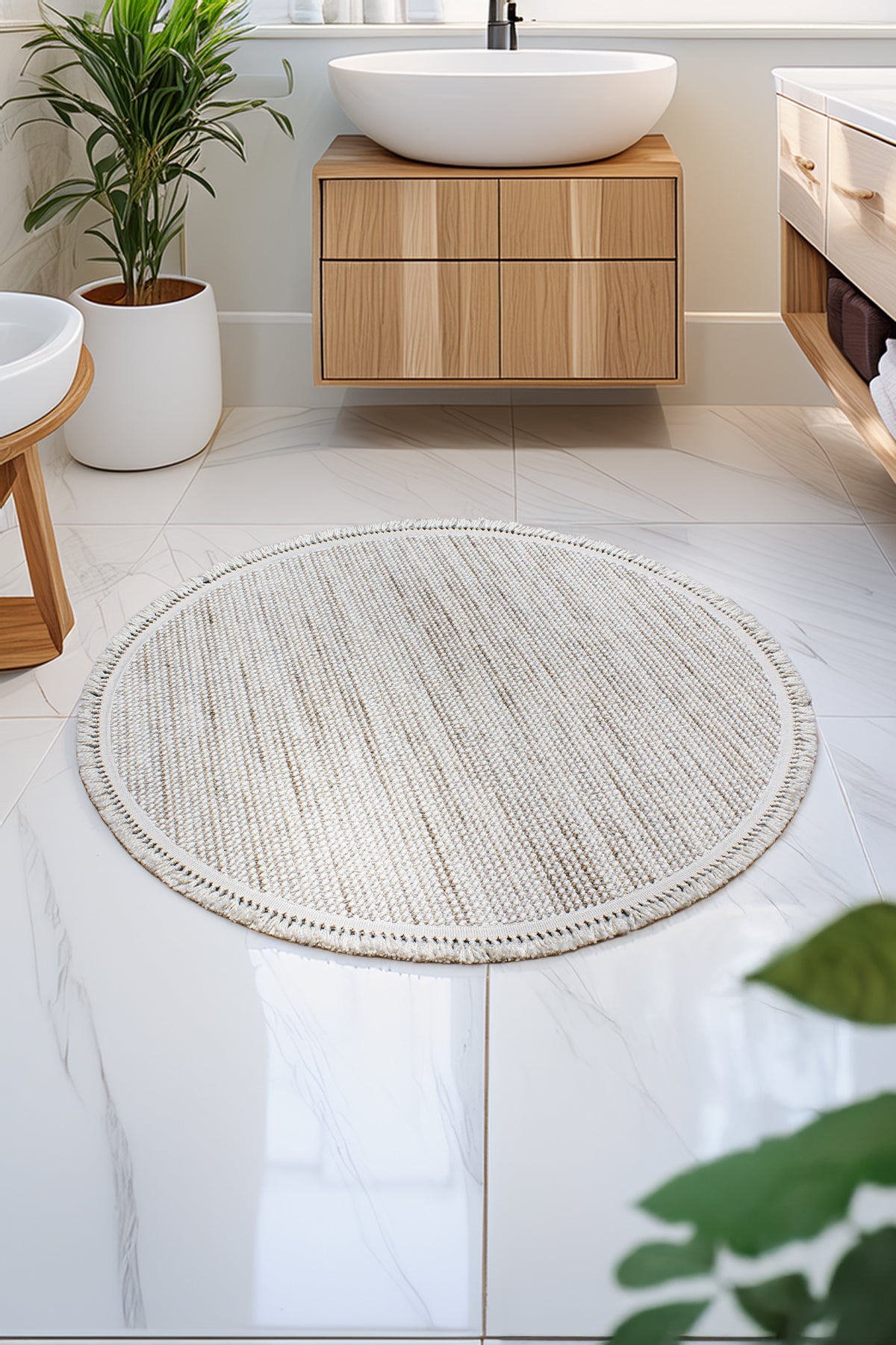 Gala 2202 Bej Yuvarlak - Modern Bukle Halı Salon Halısı