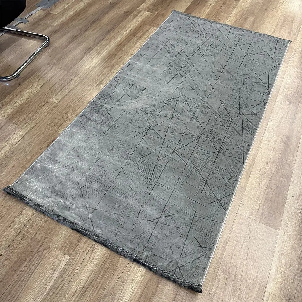 Cotton 1141 Gri Modern Tasarımlı Kaymaz Tabanlı Makine Halısı