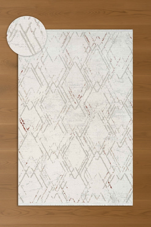 Seren Havi NF13A Bej Gri Geometik Desenli Halı