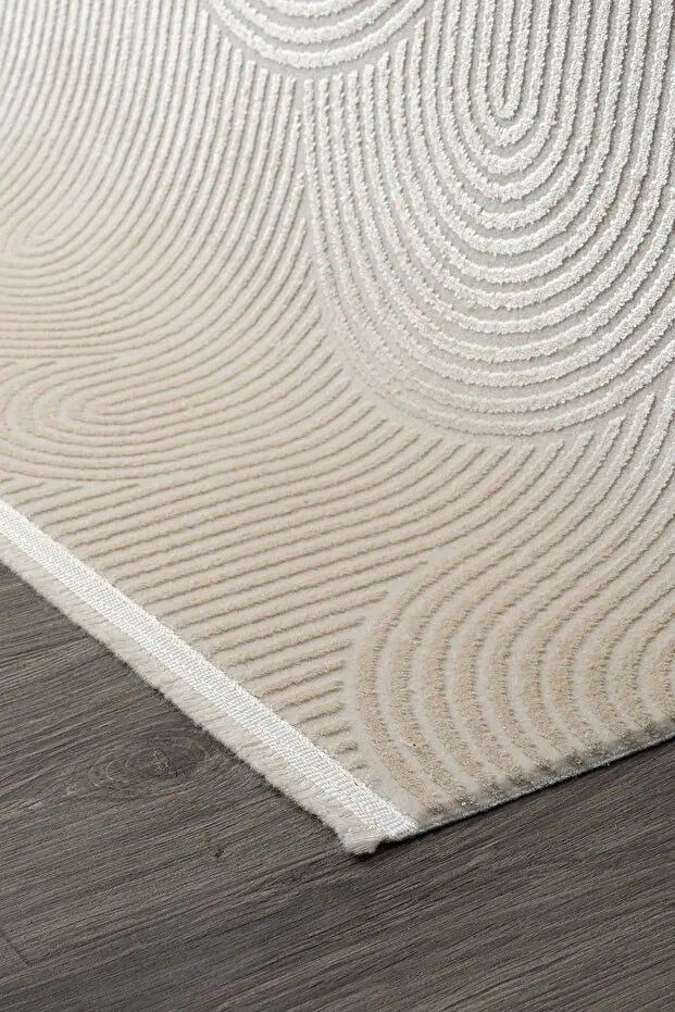Koza Lara A0336C Bej Modern Yumuşak Dokulu Minimalist Parlak Viskon Salon ve Oturma Odası Halısı