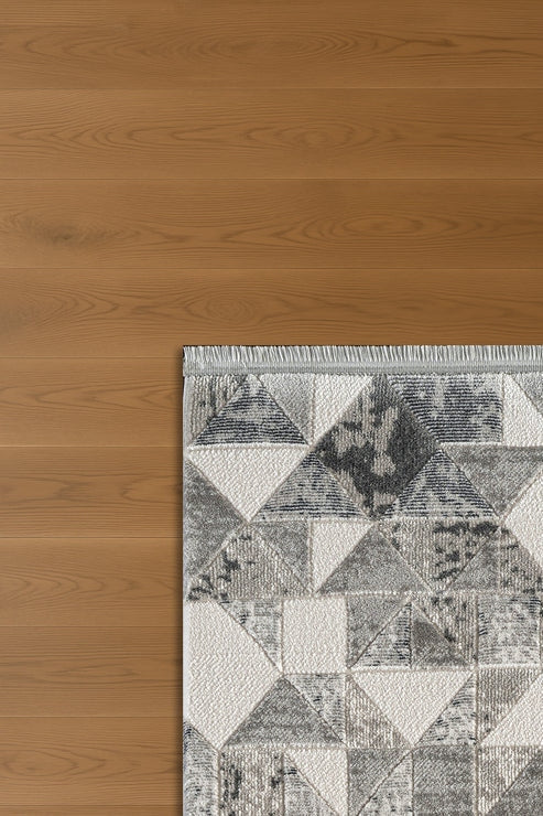Estefan Loni EU07A Bej Gri Modern Geometik Desenli Halı