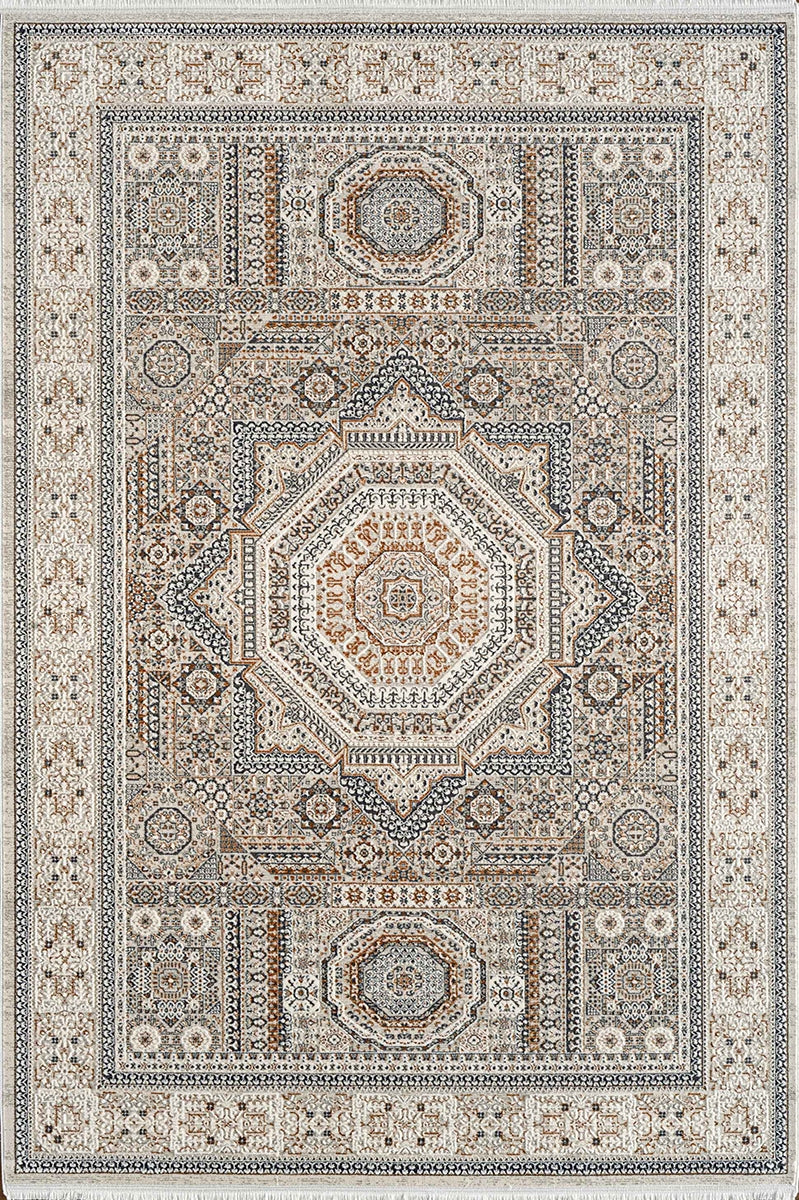 Marlow QJ02A Modern Klasik Desenli Akrilik Pamuk Taban Saçaklı Salon Halısı