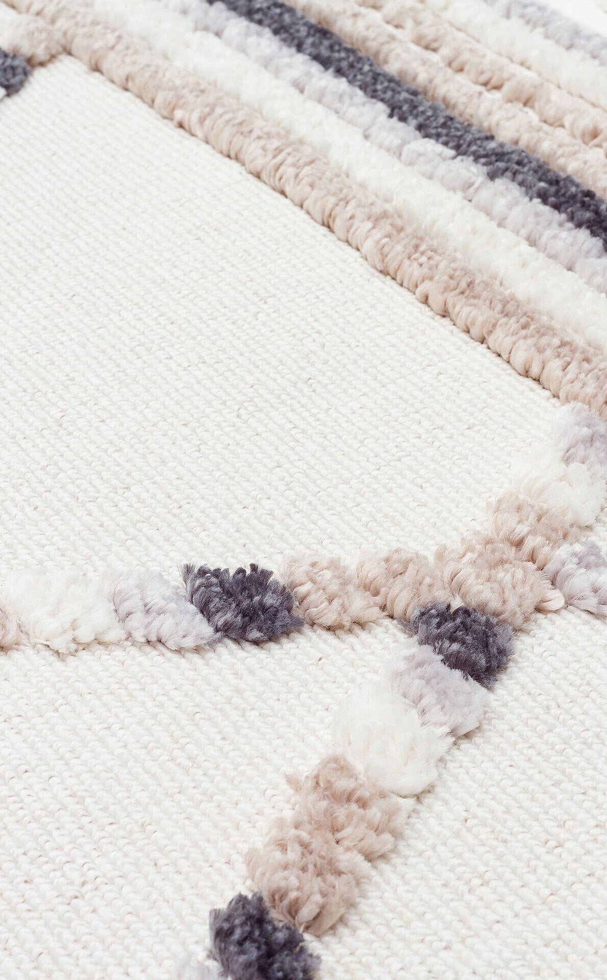 TRZ 04 WHITE BEIGE - TERAZZO - Hav Toz Vermez Yumuşak Dokulu Etnik Örgü Desenlere Sahip Modern İskindinav Halı
