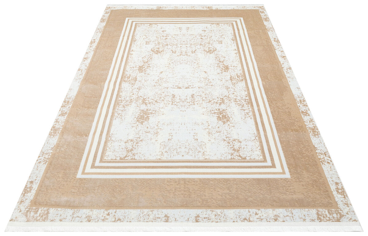 ST 17 BEIGE XW - SATEEN - Hav Toz Vermez Yıkanabilir Kaymaz İnce Dokuma Modern Halı