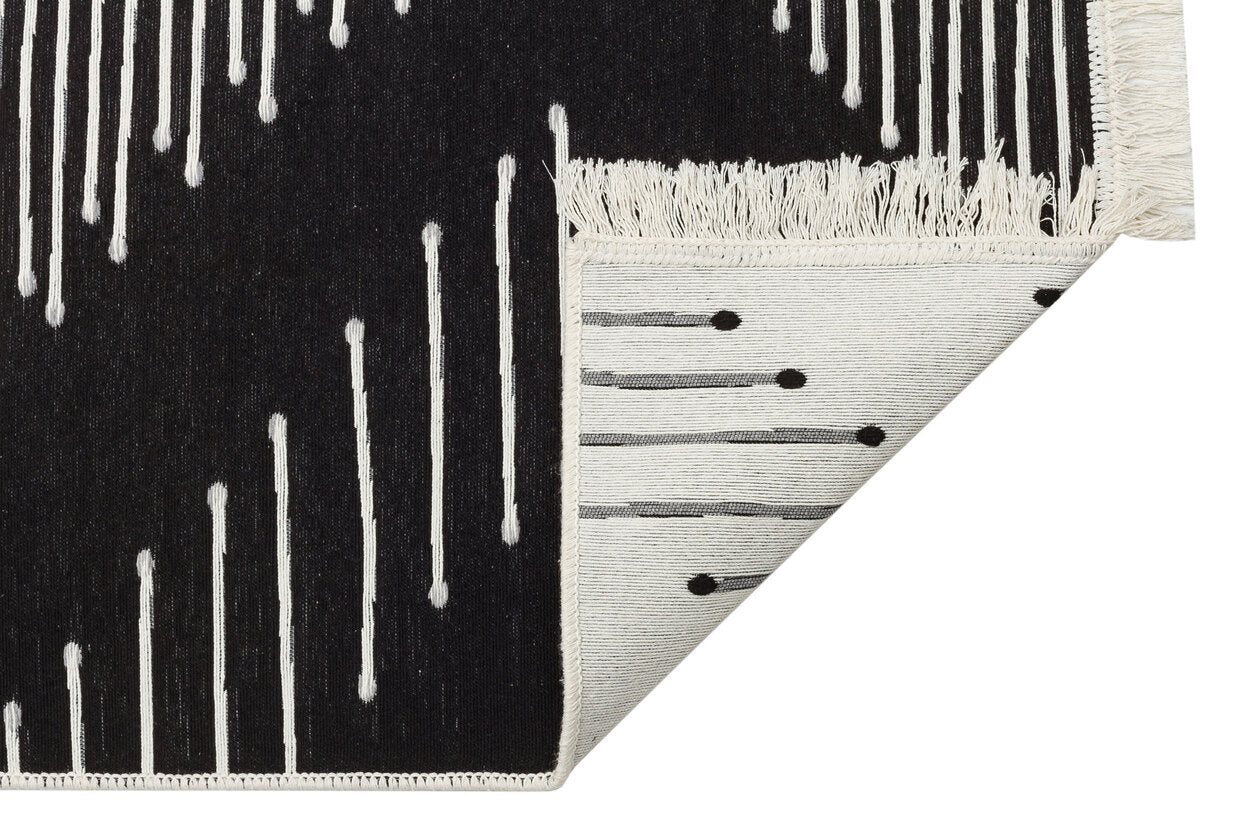 Arya AR 15 Siyah - Yıkanabilir Çift Taraflı Modern Dokuma Kilim