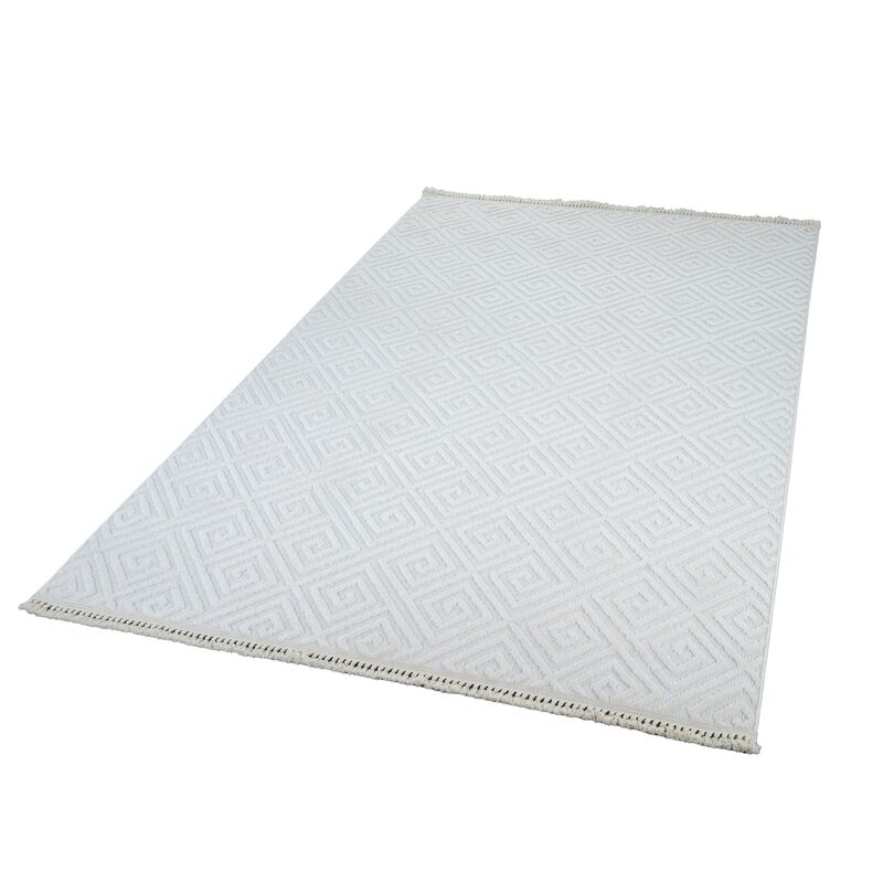 Anemon 6811 Beyaz - Polyester Dokuma Halı | İskandinav Salon Halısı