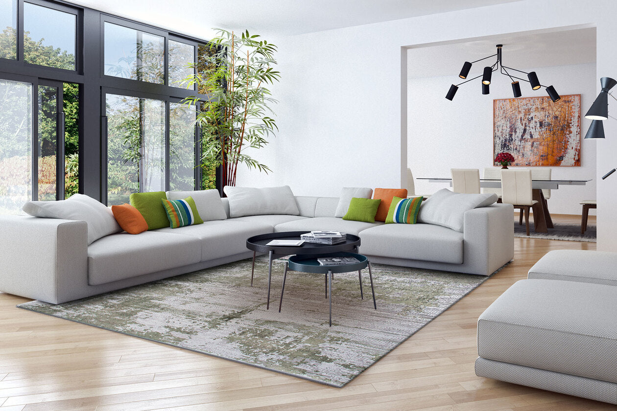 FS 01 GREEN - FRESCO - Yüksek Alçak Dokulu Özel Işıltılı Yüksek Kaliteli Sık Dokuma Modern Salon Halısı