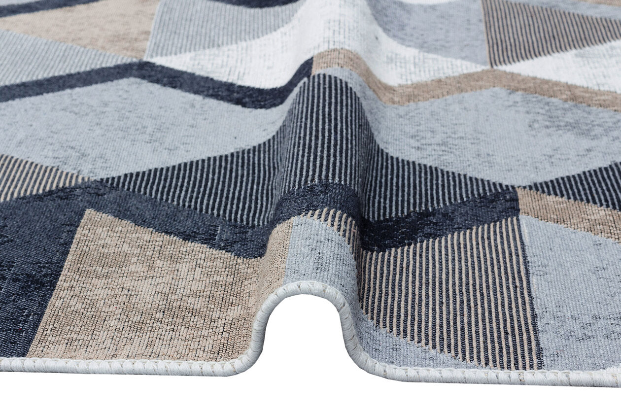 Arya AR 10 Bej Siyah - Yıkanabilir Çift Taraflı Modern Dokuma Kilim