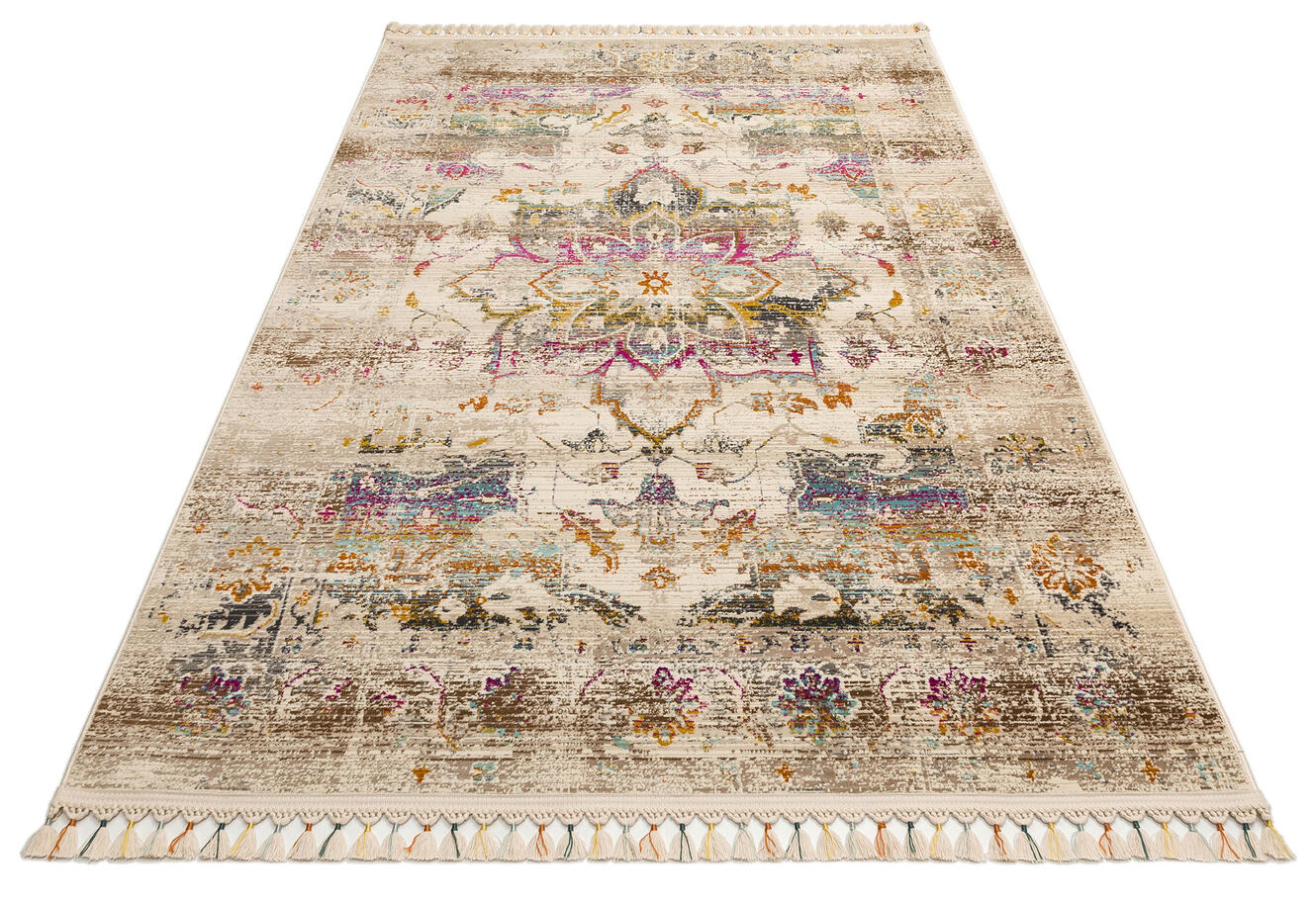 PR 06 MULTY - PETRA - Hav Toz Vermez Etnik ve Modern Desenli Renkli Saçaklı Halı