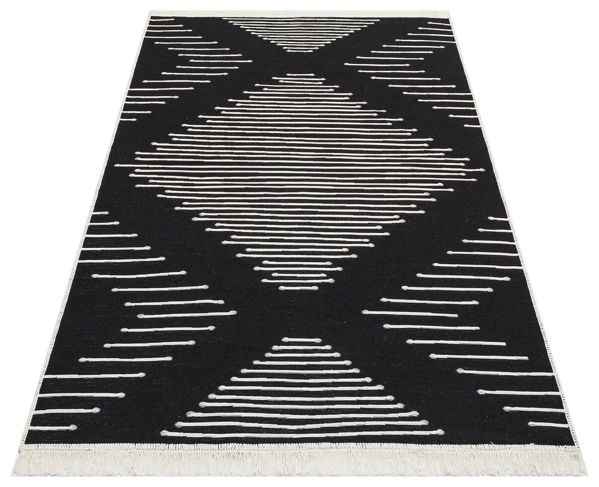 Arya AR 15 Siyah - Yıkanabilir Çift Taraflı Modern Dokuma Kilim