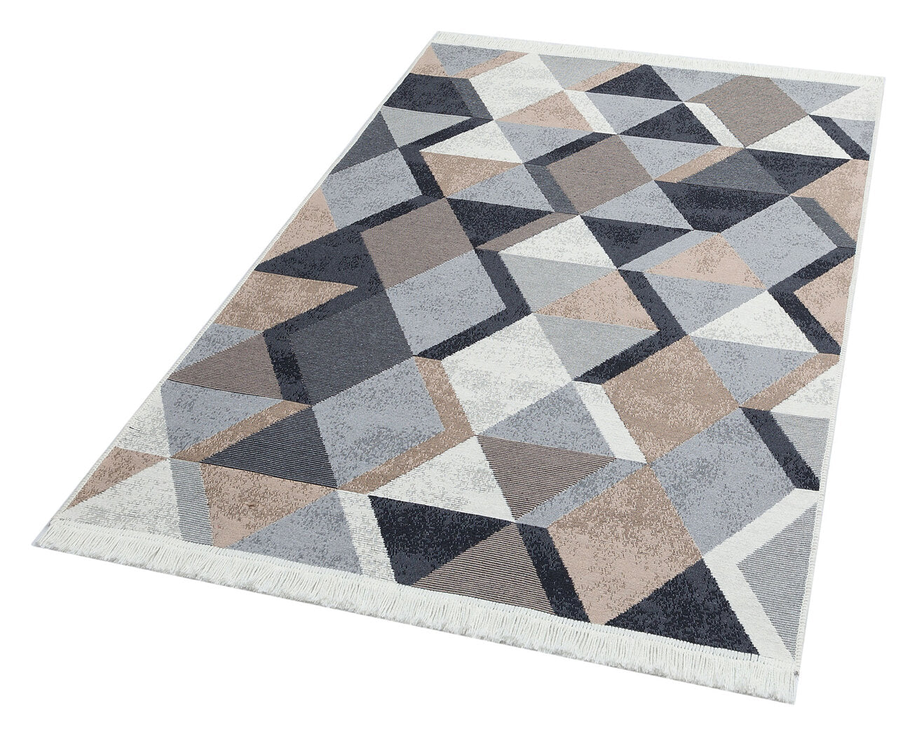 Arya AR 10 Bej Siyah - Yıkanabilir Çift Taraflı Modern Dokuma Kilim