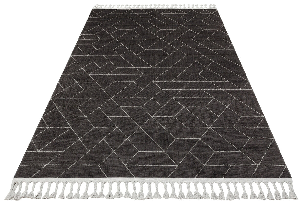 URB 03 BLACK GREY - URBAN - Etnik Desenlere Sahip Hav Toz Vermez Yumuşak Dokulu Modern Halı
