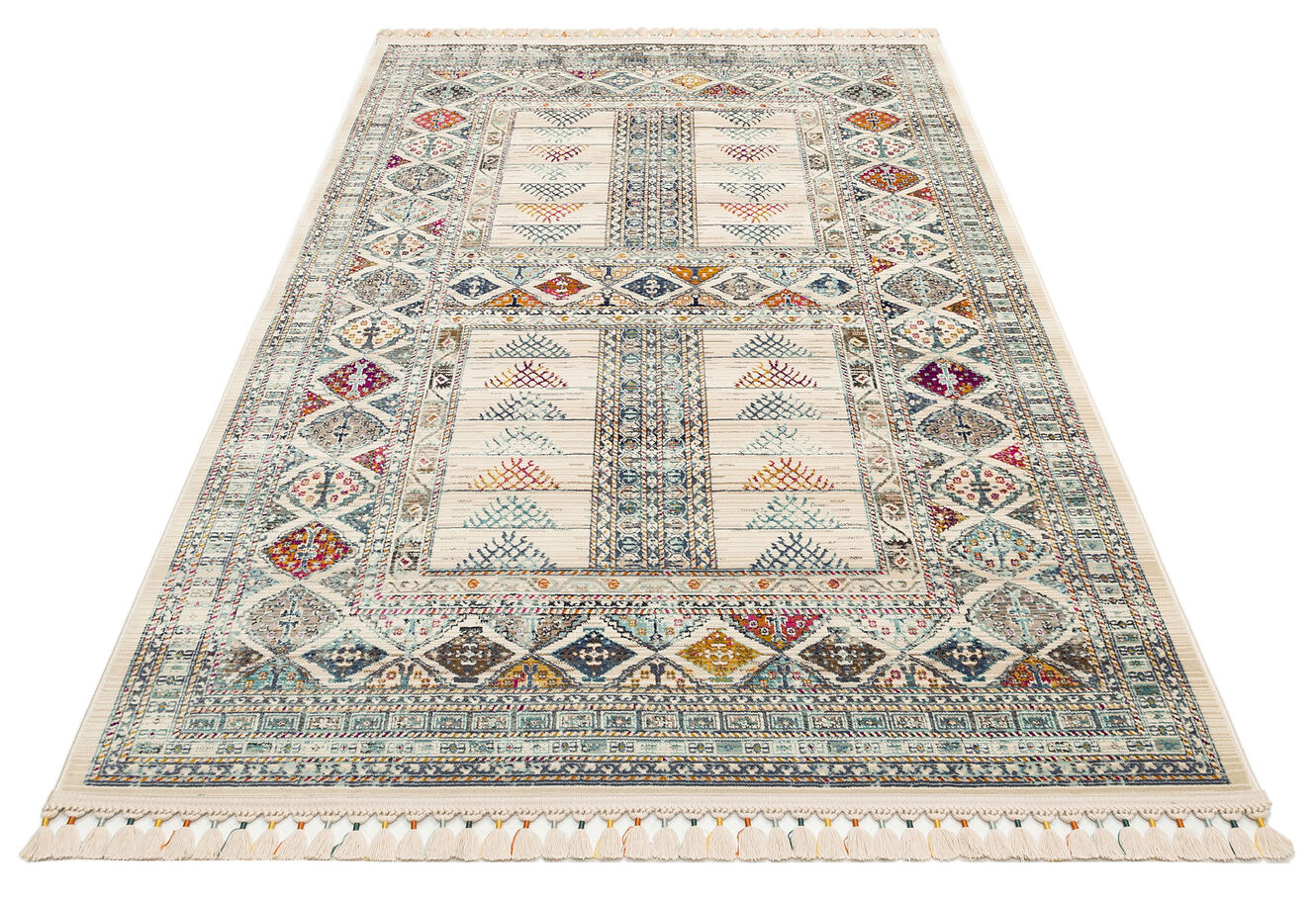 PR 04 MULTY - PETRA - Hav Toz Vermez Etnik ve Modern Desenli Renkli Saçaklı Halı