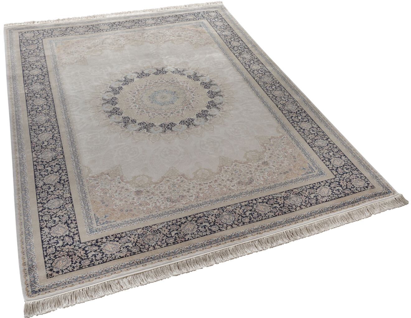 Vendome Palace 5471 Lacivert Krem - Viskon Bambu Halı | Dokuma Salon Halısı