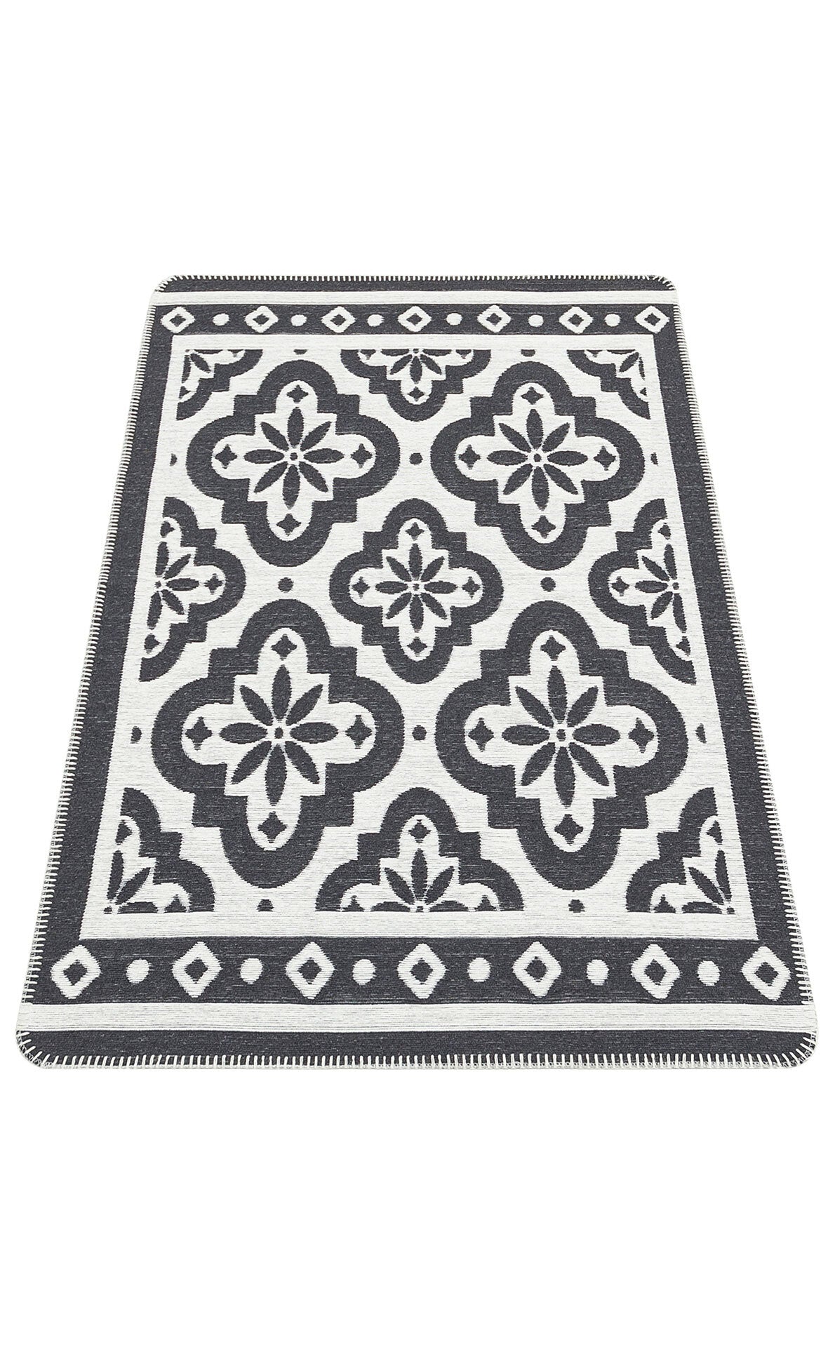 Arya Neo ARN 08 Antrasit Beyaz - Yıkanabilir Çift Taraflı Modern Dokuma Kilim