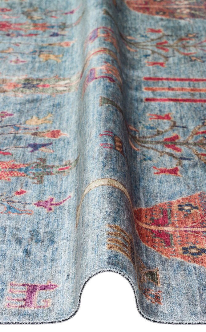 ATK 09 AQUA - ANTIQUE - Kolay kullanımlı Kaymaz Karabağ ve Antik Desenlere Sahip Yıkanabilir Makine Halısı