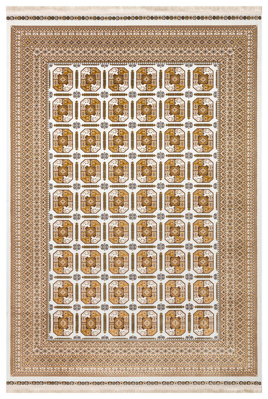 Sateen Afghan SFG 02 Bej Yıkanabilir Afgan Desenli Hav Toz Vermeyen Kaymaz Tabanlı Sık Dokuma Halı