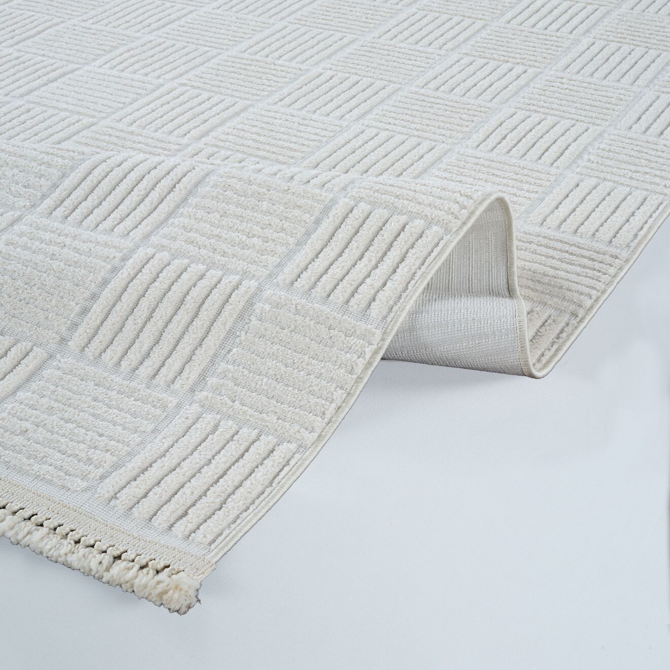 Anemon 6821 Beyaz - Polyester Dokuma Halı | İskandinav Salon Halısı