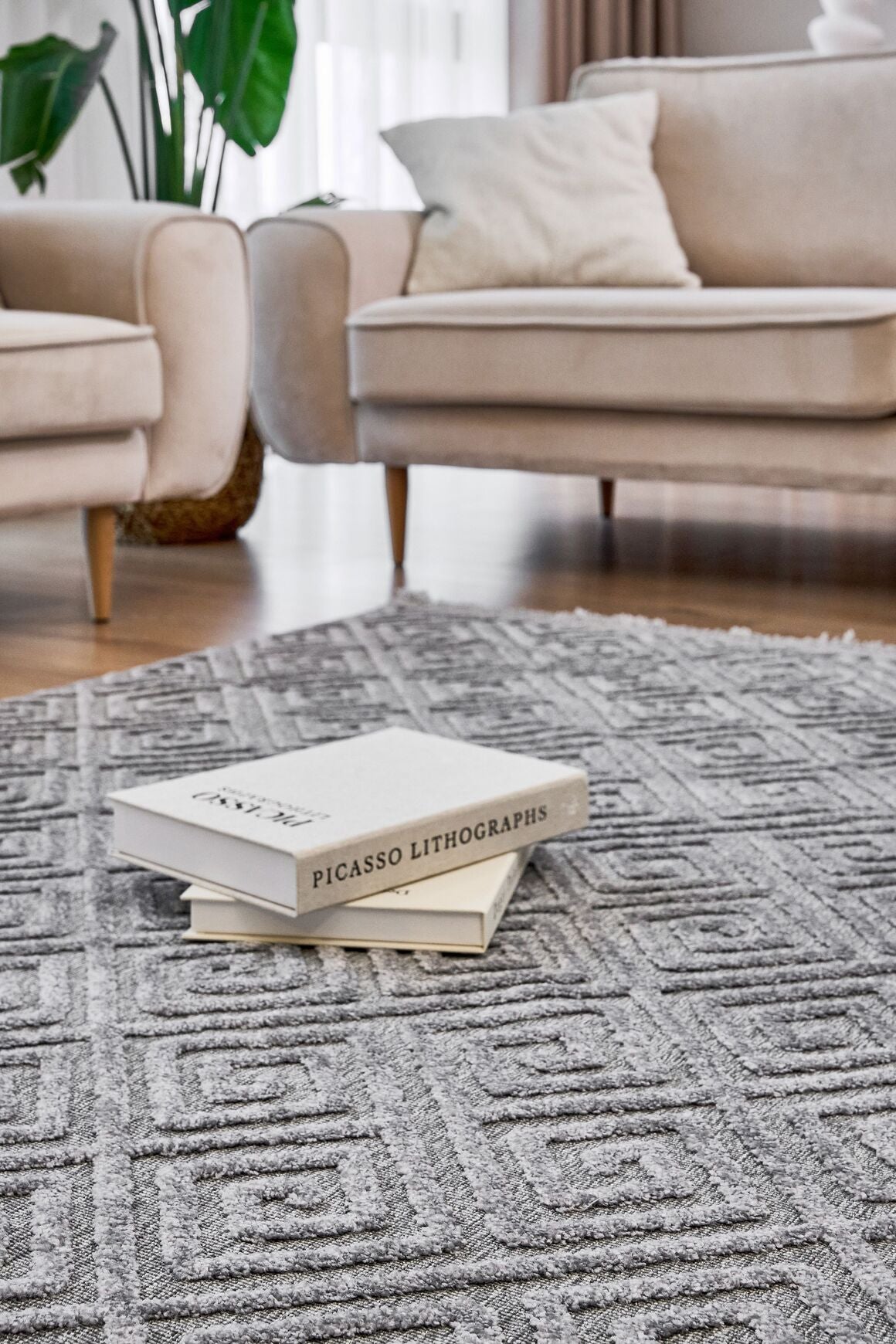 Anemon 6814 Gri - Polyester Dokuma Halı | İskandinav Salon Halısı