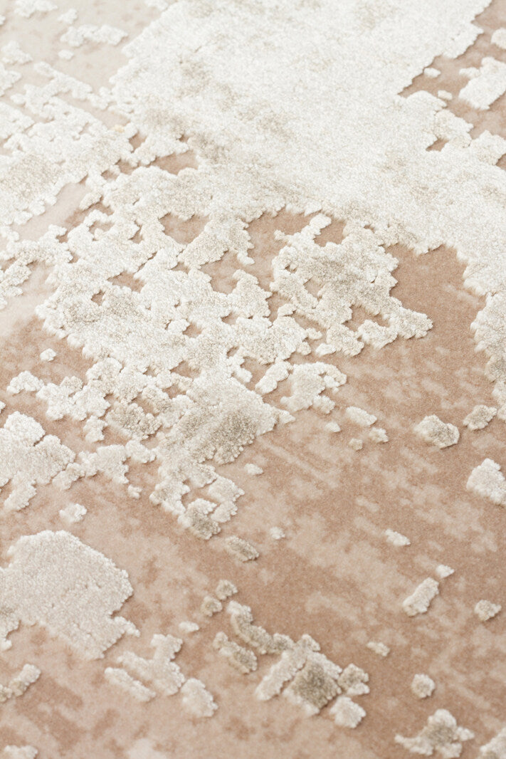 FRESCO XW FS 34 Krem Altın - Eskitme Dokulu Işıltılı Salon Halısı
