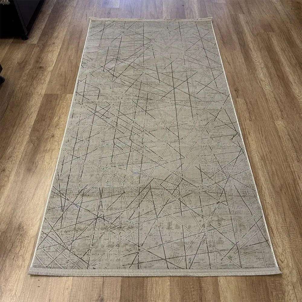 Cotton 1141 Bej Modern Tasarımlı Kaymaz Tabanlı Makine Halısı