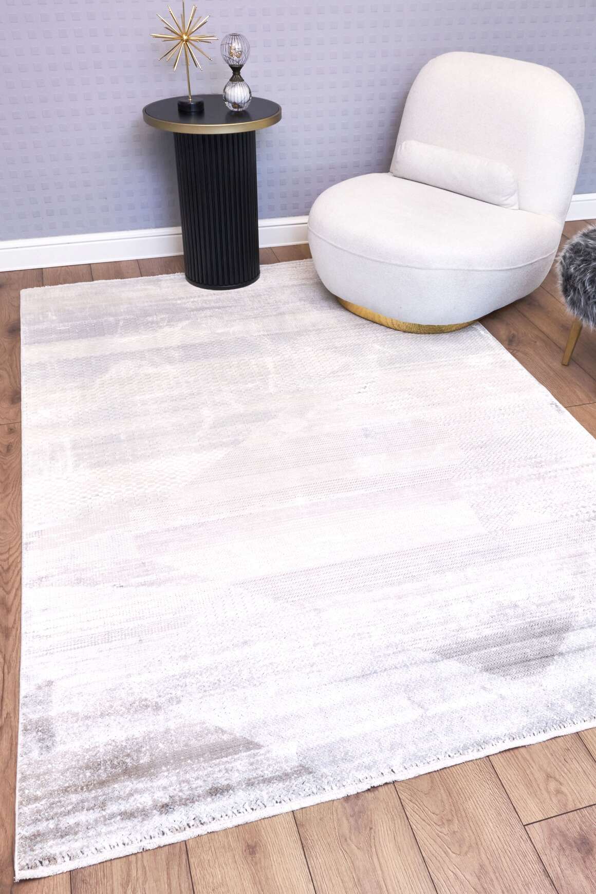 Heriz 8218 Gri - Viskon Bambu Dokuma Halı | Modern Salon Halısı