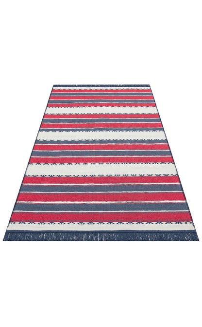 Arya Craft ARC 05 Kırmızı Lacivert  - Yıkanabilir Çift Taraflı Modern Dokuma Kilim