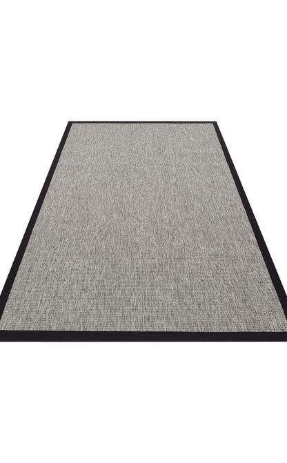 VENTURA SISAL VNT 2705 Gri BDR Siyah  İç ve Dış Mekan Kullanımına Uygun Hav Vermeyen Kolay Temizlenebilir Bordürlü Sisal Görünümlü Halı