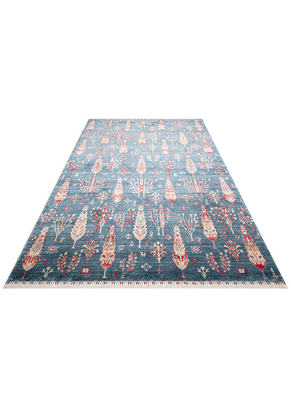 Zara ZR 08 NAVY TURQUOISE Otantik Desenli Özel Hav Vermeyen ve Kolay Temizlenebilir Tensel Kullanılarak El Emeği ile Özel Tezgahlarda Üretilen Modern Uşak Halısı 