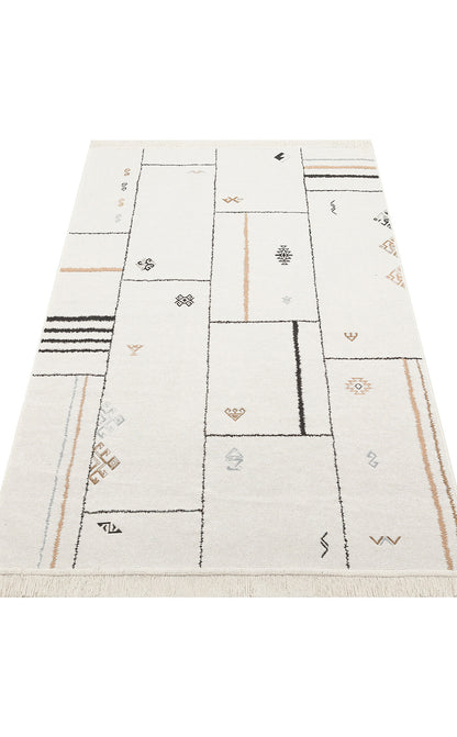 Arya AR 41 Krem Siyah - Yıkanabilir Çift Taraflı Modern Dokuma Kilim