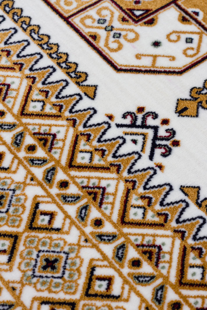 Sateen Afghan SFG 02 Bej Yıkanabilir Afgan Desenli Hav Toz Vermeyen Kaymaz Tabanlı Sık Dokuma Halı 