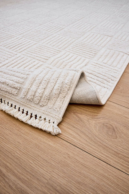 Anemon 6821 Beyaz - Polyester Dokuma Halı | İskandinav Salon Halısı