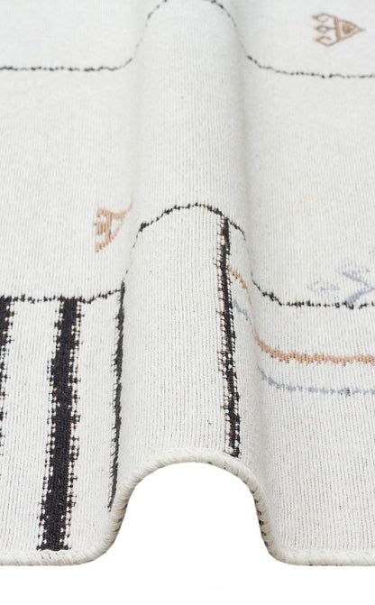 Arya AR 41 Krem Siyah - Yıkanabilir Çift Taraflı Modern Dokuma Kilim