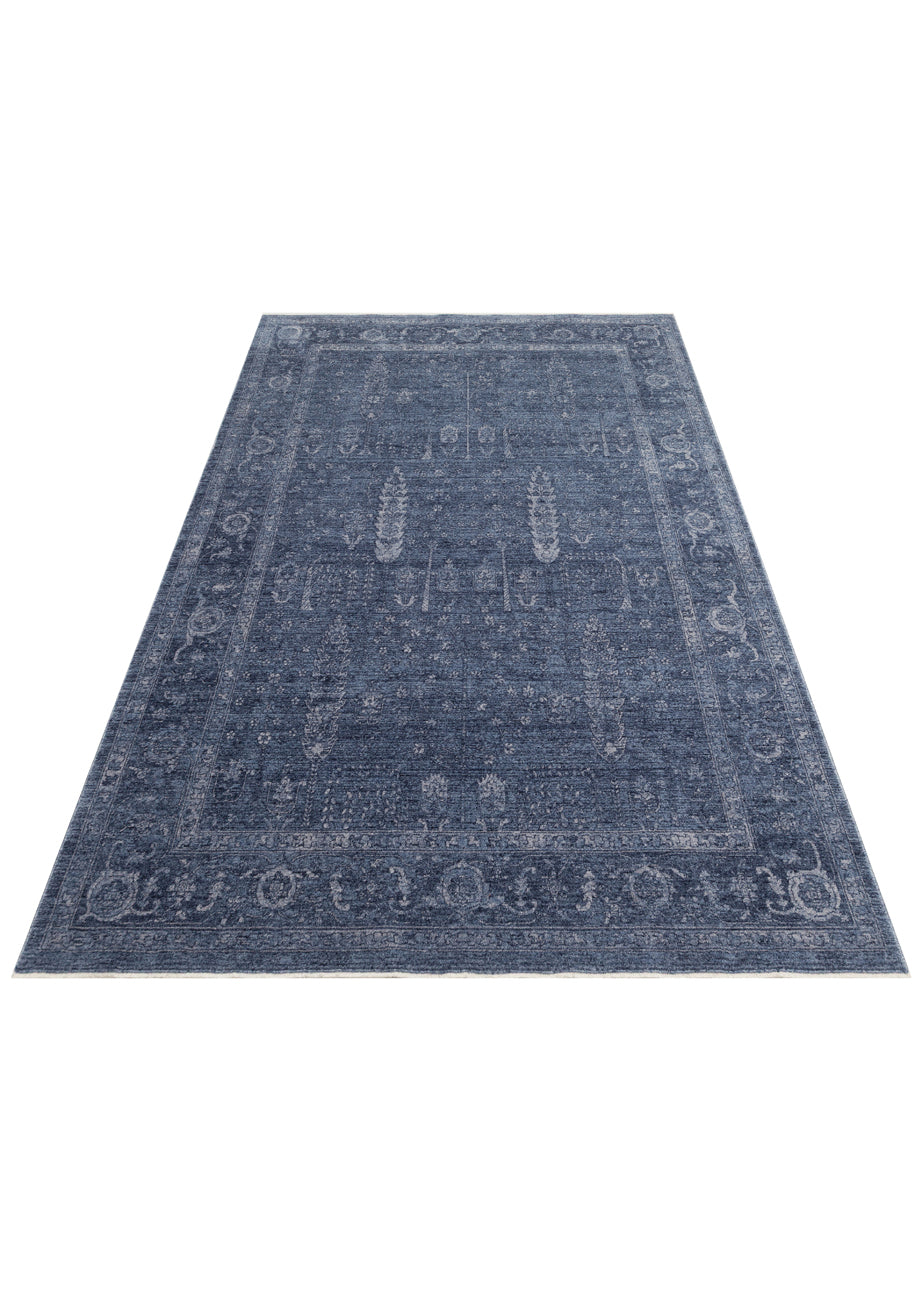 Shiraz SHR 03 Navy - Vintage Eskitme Desenli Yumuşak Dokulu Modern Makine Halısı