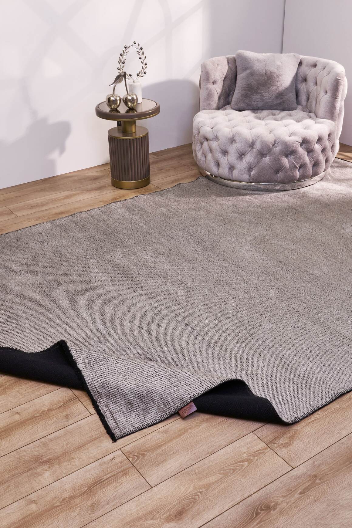 Hare Plus 8912 Açık Gri - Pamuk Şönil Dokuma Halı | Modern Salon Halısı
