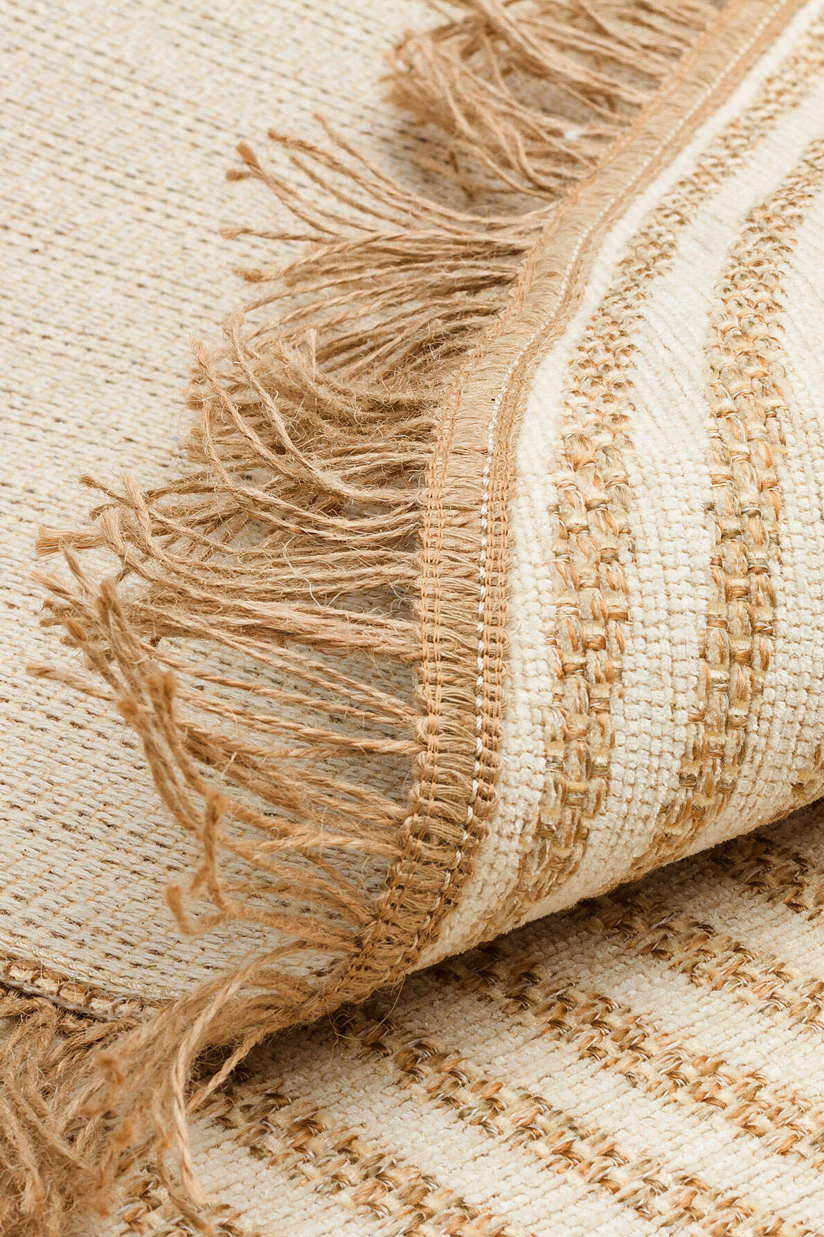 BRK 07 IVORY  - BROOKLYN - Hasır Görünümlü Kaymaz Renkli Dokuma Modern Kilim