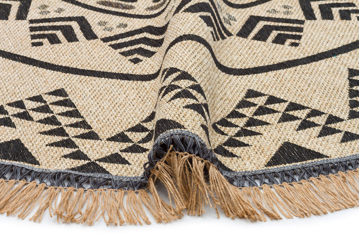 BRK 08 BLACK  - BROOKLYN - Hasır Görünümlü Kaymaz Renkli Dokuma Modern Kilim