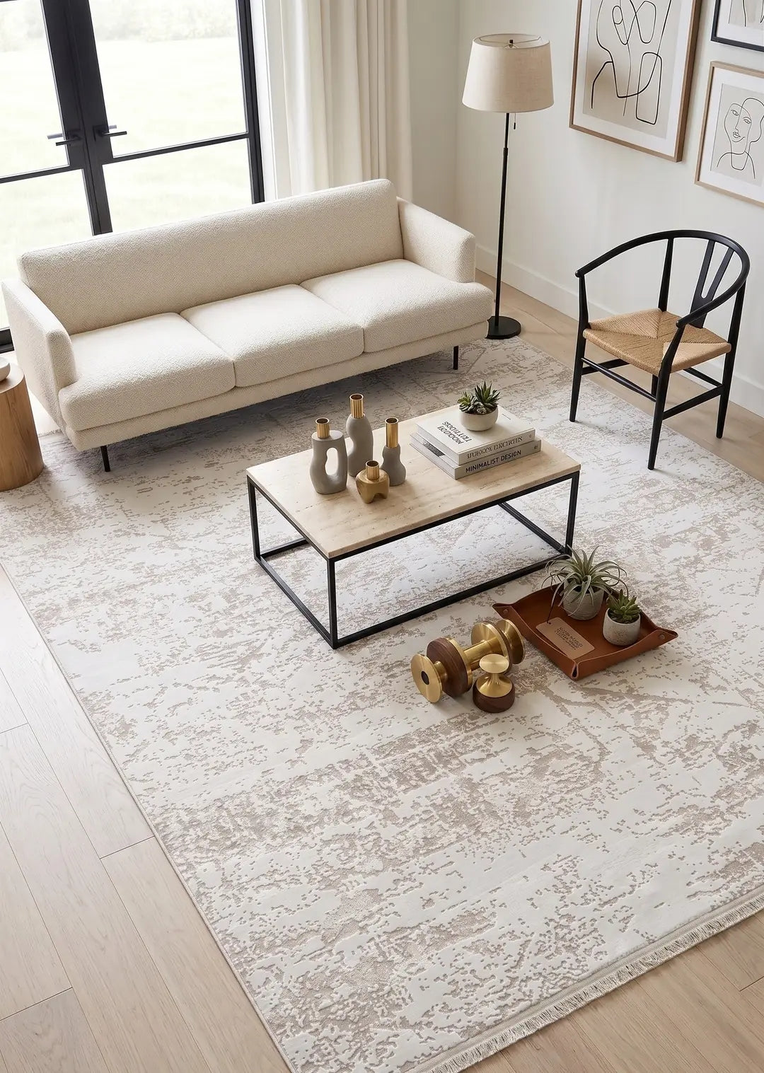 Dekor Modern Halı 1058 Bej Yumuşak Dokulu Saçaksız Salon Halısı