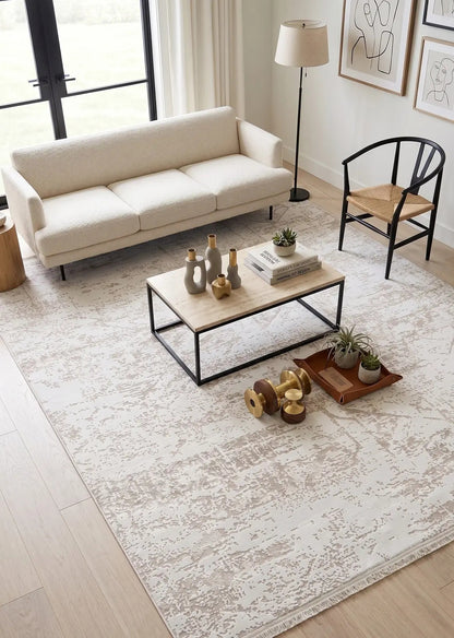 Dekor Modern Halı 1058 Bej Yumuşak Dokulu Saçaksız Salon Halısı