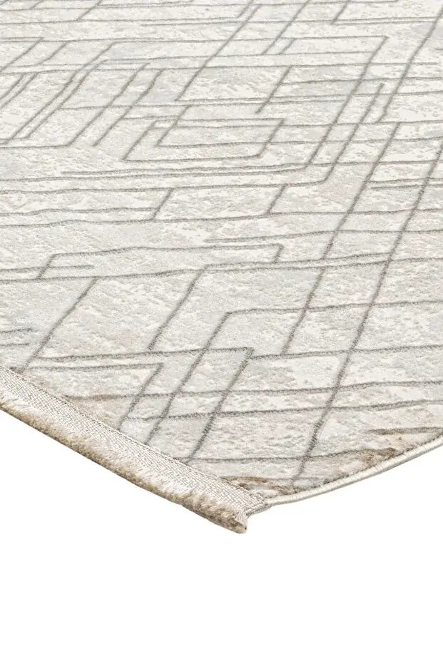 Nadide Serisi 1067 Krem Mikrofiber, Modern Yumuşak ve Antibakteriyel Makine Halısı