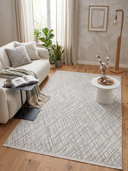 Nadide Serisi 1067 Krem Mikrofiber, Modern Yumuşak ve Antibakteriyel Makine Halısı